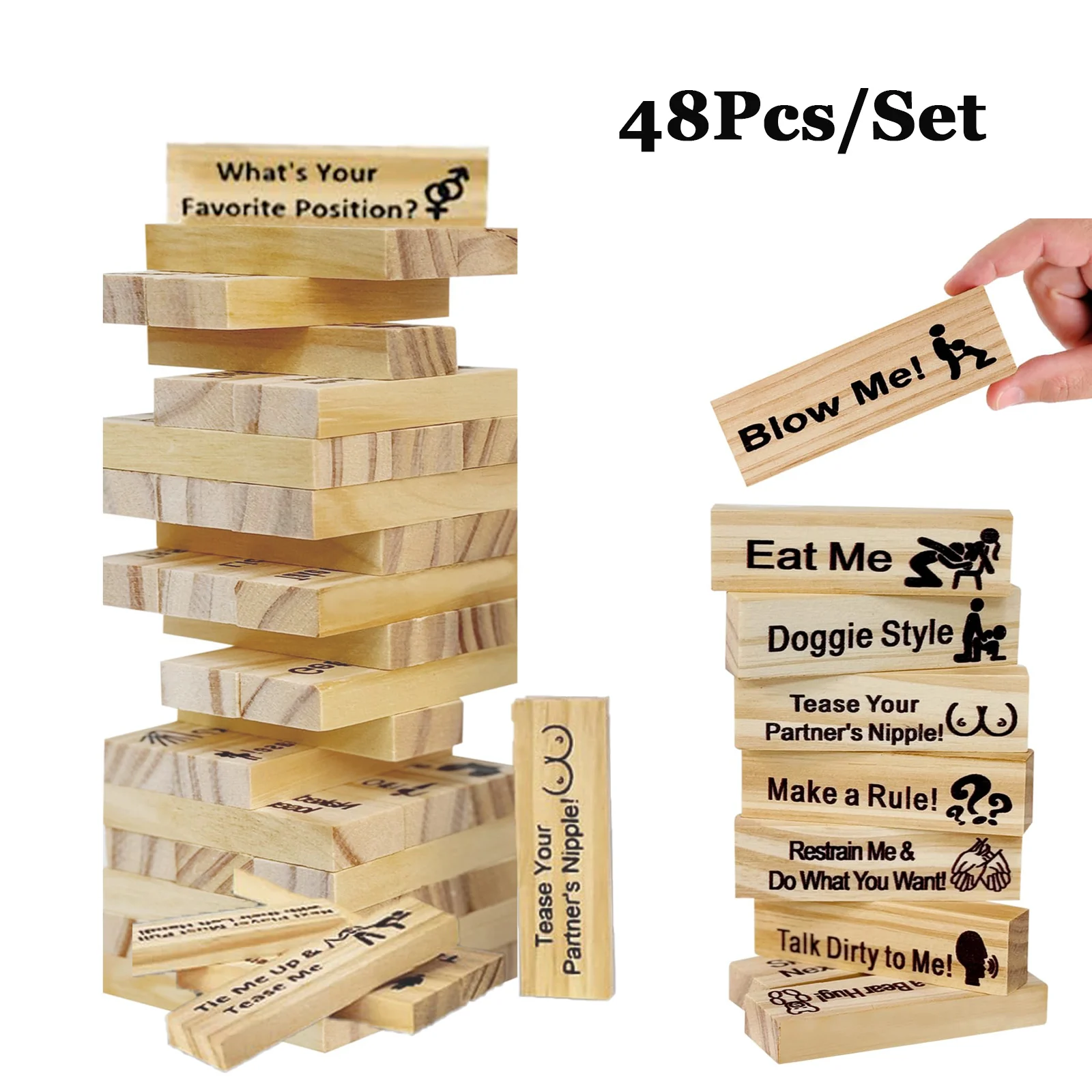 Sex Block Game For Adults Sex Toys Valentine Tumbling Tower Stacking Games Wooden Block For Couples Erotica Party SM 48Pcs Sex Party Toys Erotic Sex Toy Sex Card Game Stacking Blocks Game