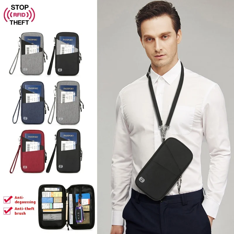 Multi functional passport and ID bag, lightweight anti-theft brush, handheld hanging neck,wallet, portable storage card bag