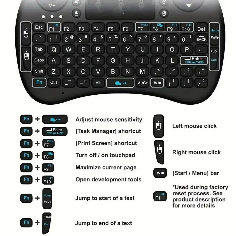 Mini Wireless Keyboard with Touchpad and Air Mouse Control