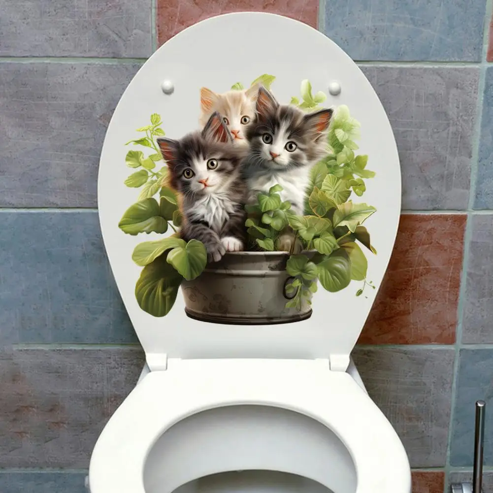 Decorative Toilet Sticker Easy to Apply Elegant Green Plant Cat Pattern Lid Charming Wall for Home toilet stickers vinyl stickers