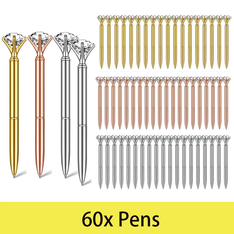 

60Pcs Luxury Portable Big Crystal Pen Diamond Ballpoint Pens Stationery Ballpen Home Office School Supplies Hot
