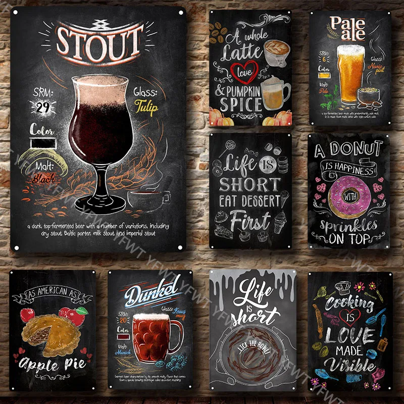 2022 Beer Food Wine Decor Drink Rum Vodka Metal Signs Vintage Pub Funny