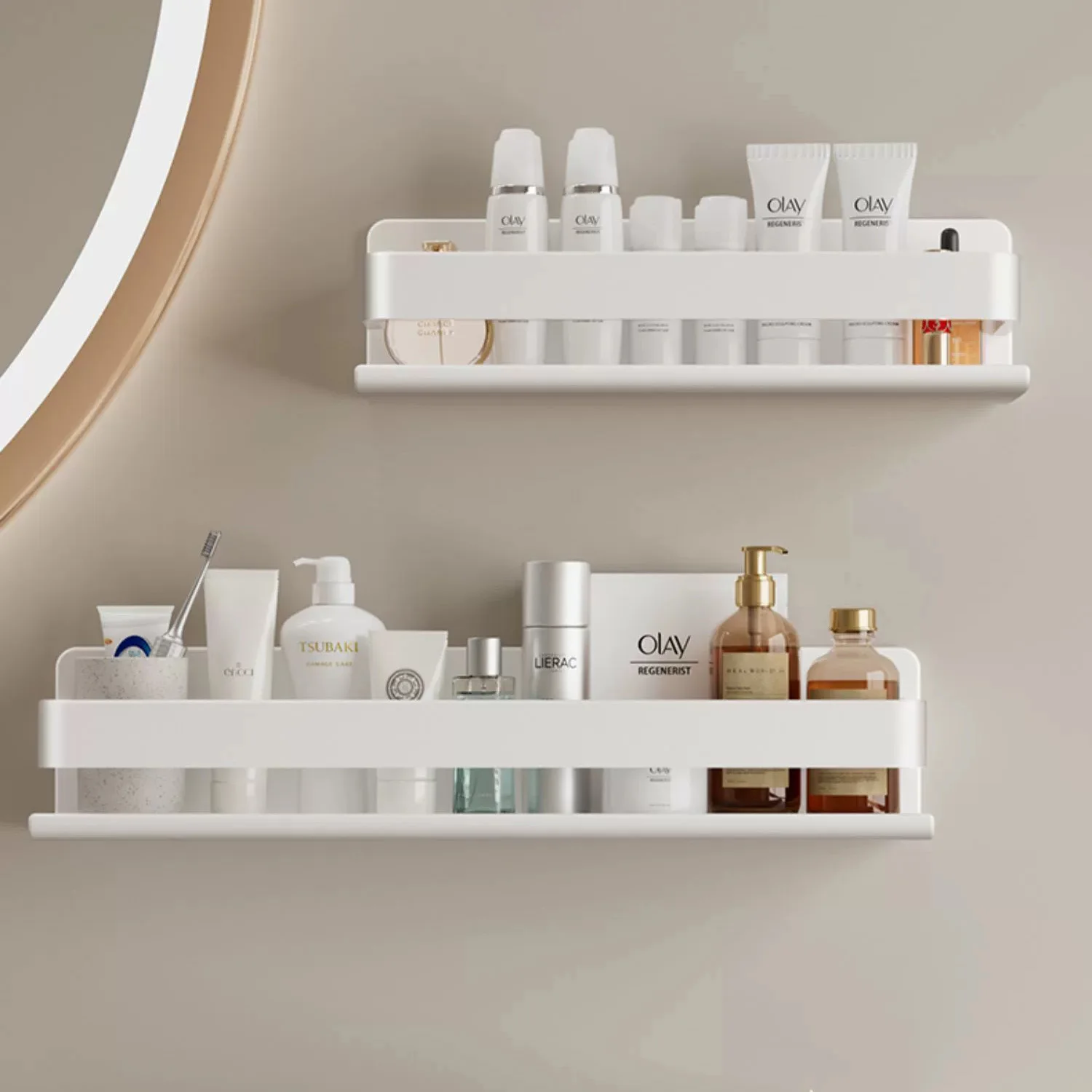 White Kitchen Shelf  Screw installation Makeup Organizer Mental Corner Shelf Storage Shelf Shower Wall Rack Bathroom 811780