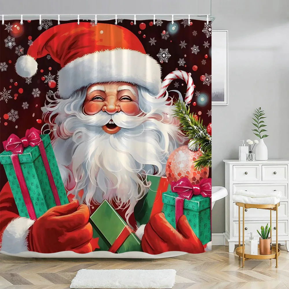 

Happy Santa Pattern Shower Curtain Polyester Water Proof Fabric Bathroom Blackout Waterproof Bathroom Decoration