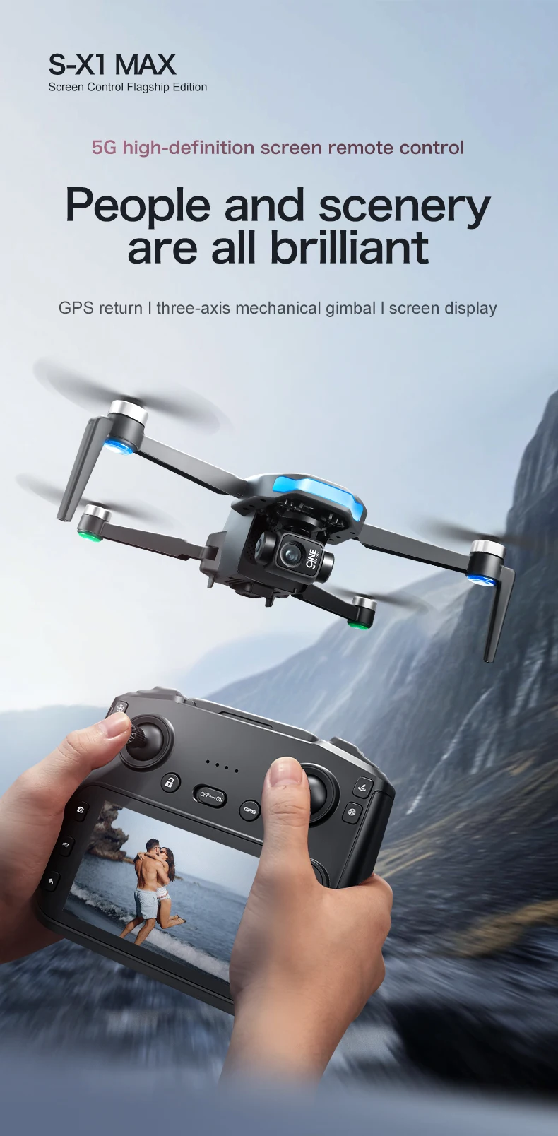 S-X1 nuevo Drone con pantalla cardán antivibración de 3 ejes 8K aéreo sin escobillas RC Quadcopter 5G GPS 8K cámaras HD EIS Mini UAV juguete para regalo