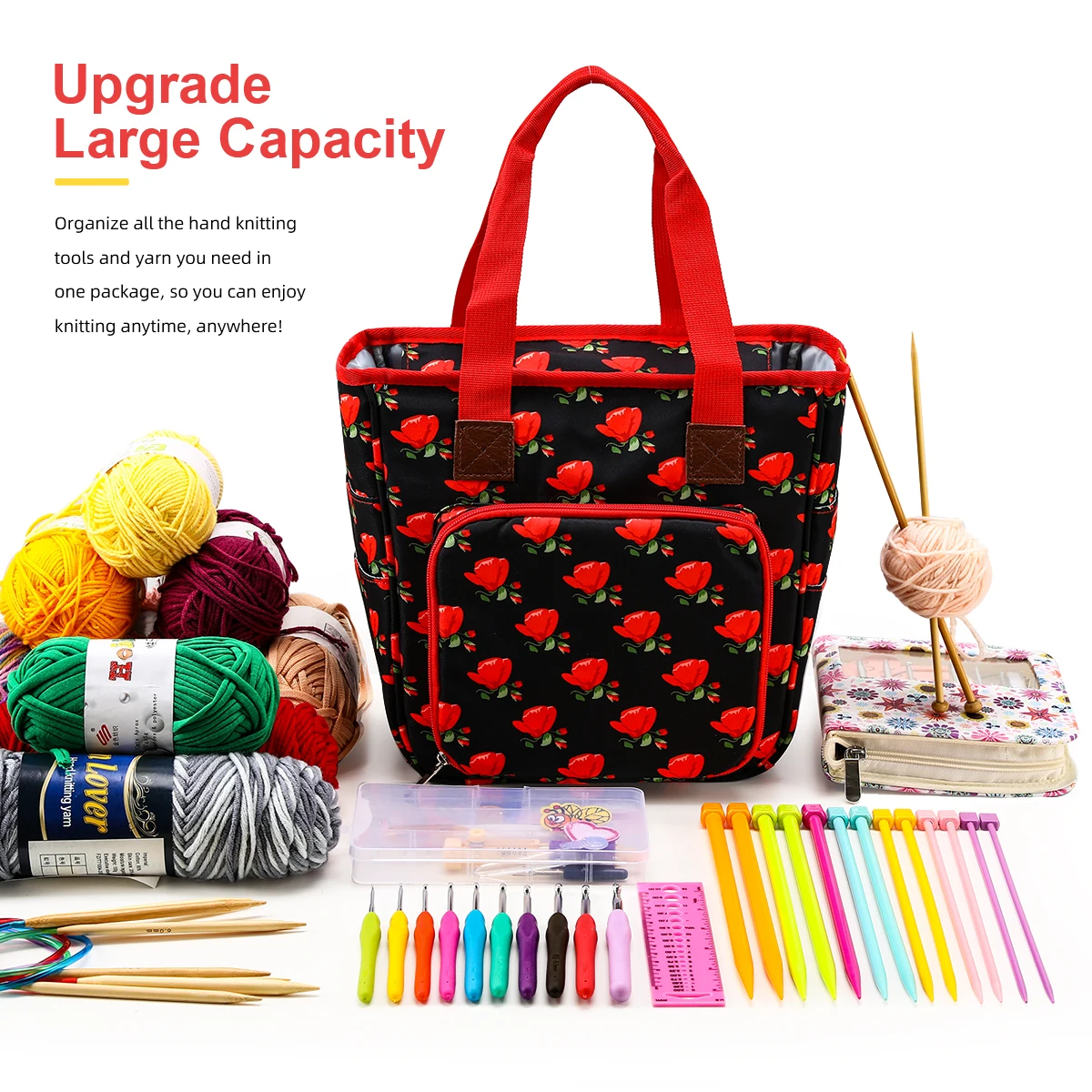 New Empty Yarn Storage Bag 600D Oxford Cloth Knitting Tote Bag Red Color Sewing Tool Accessories for Crochet Hooks sewing accessories yarn storage bag yarn storage organizer