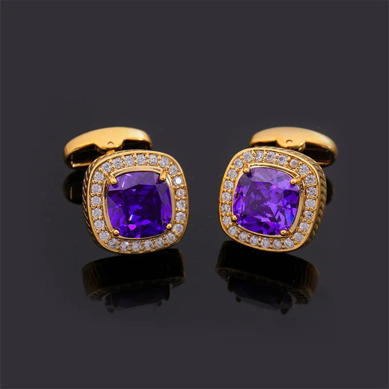 럭셔리 사각 지르콘 커프스 링크스 남성 여성 프렌치 셔츠 액세서리 비즈니스 연회 웨딩 반귀석 커프 버튼