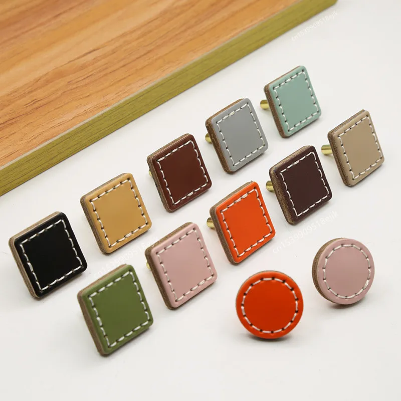 

Nordic Furniture Drawer Knob Leather Brass Wardrobe Cupboard Cabinet Handle Door Pulls Eco-Friendly Artificial Leather Handles