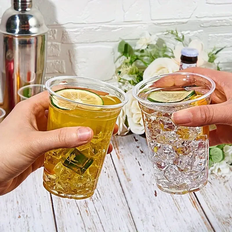 50PCS Plastic Cups with Lids for Milk Tea Fruit Juice Coffee Ice Cream