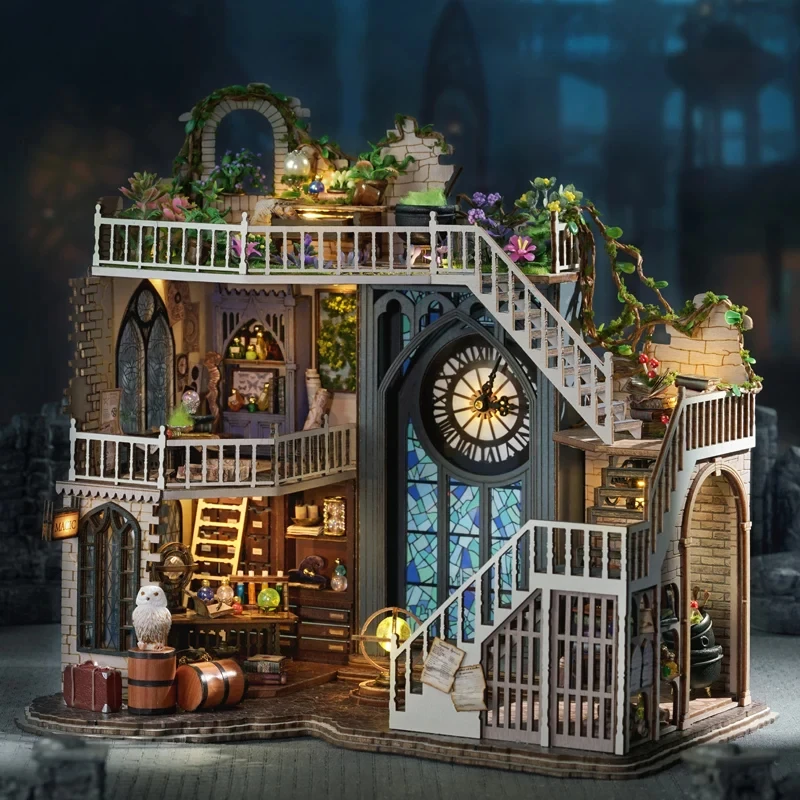 CUTEBEE DIY Miniature Dollhouse Magic Cathedral Wooden Doll House Kit with Furniture Roombox Magic Academy Toy for Birthday Gift 3