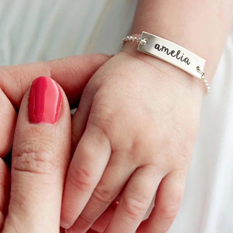 Amazon.com: Baby Sterling Silver Personalized Bar Bracelet - 925 Sterling  Silver Infant Gift, Best Keepsake : Handmade Products