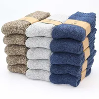 Chaussettes d'hiver en laine mérinos pour hommes, Super épaisses, chaudes, de haute qualité, Harajuku rétro, neige, chaussettes antigel décontractées, 5 paires 1
