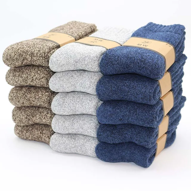 Chaussettes d'hiver en laine mérinos pour hommes, Super épaisses, chaudes, de haute qualité, Harajuku rétro, neige, chaussettes antigel décontractées, 5 paires 1