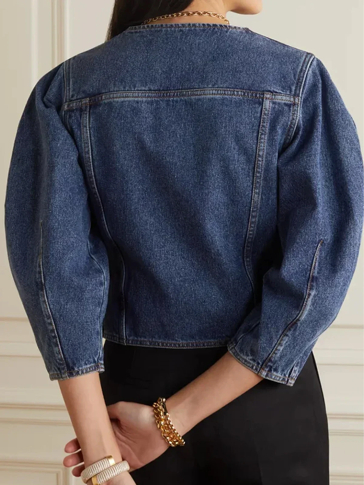 Fashion Denim Jackets For Women Round Neck Double Breasted Front Metal Buttons Jacket Coats Female Streetwear Chic Outerwears