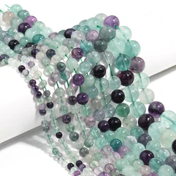 Natural Stone Round Tiger Eye Crystal Turquoise Beads for DIY Crafts and Ornament Making (Green Fluorite)