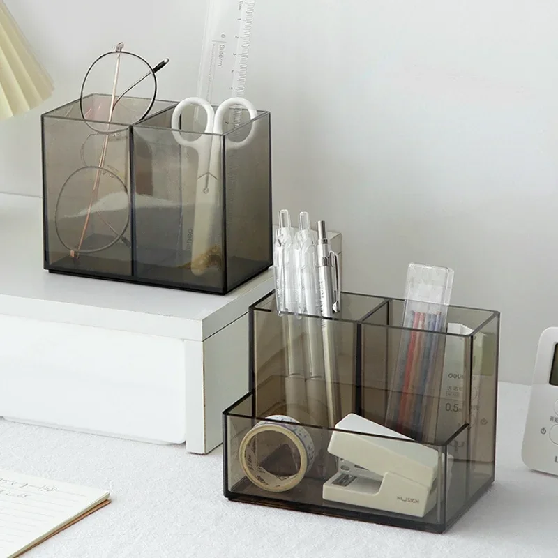 두꺼운 투명 아크릴 펜꽂이, 심플한 스타일, 데스크탑 메이크업 정리함, 학교 문구 필통