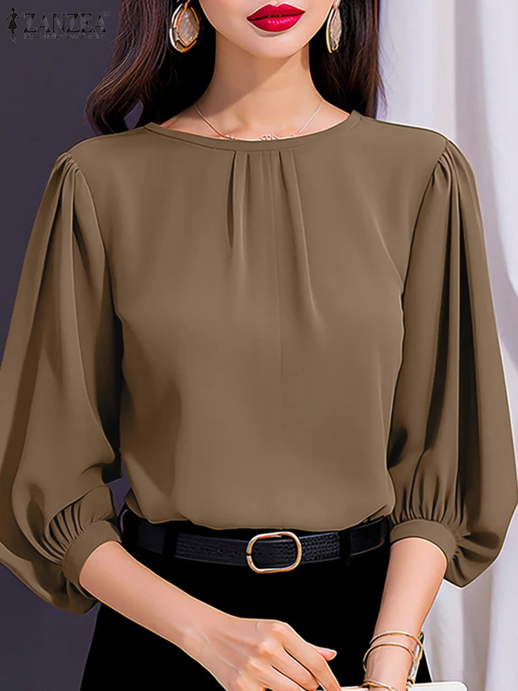 ZANZEA-Blusa-feminina-elegante-de-manga-lanterna-3-4-tops-casuais-de ...