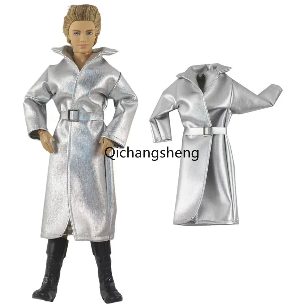 

Men's Silver Leather Parka 1/6 Boy Doll Clothes for Ken Long Coat Jacket Outfits for Barbie Boyfriend Ken Prince Accessories Toy