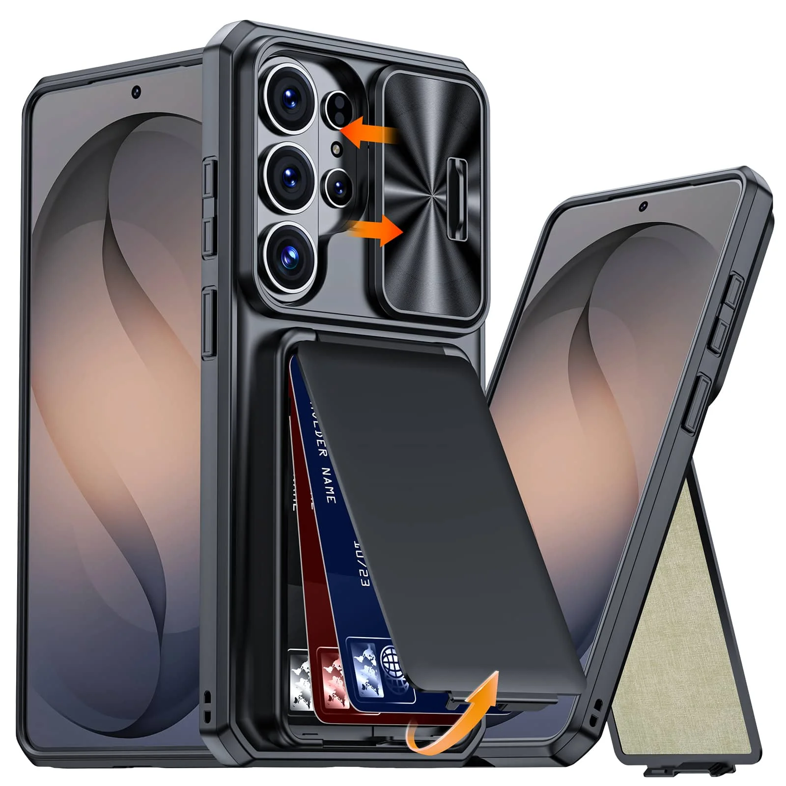 WEFOR für Samsung Galaxy S26 Ultra/S26 Plus/S26 Hülle mit Brieftaschenfunktion, integriertem Kartenhalter (3-4 Karten), Schiebe-Kameraabdeckung und Ständer