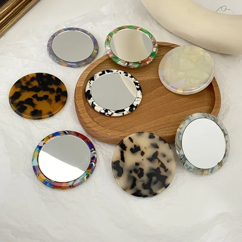 Makeup Mirror Simple Acetate Small Round Mirror Small Zebra Pattern Makeup Mirror Portable Mini Round Makeup Travel Accessories
