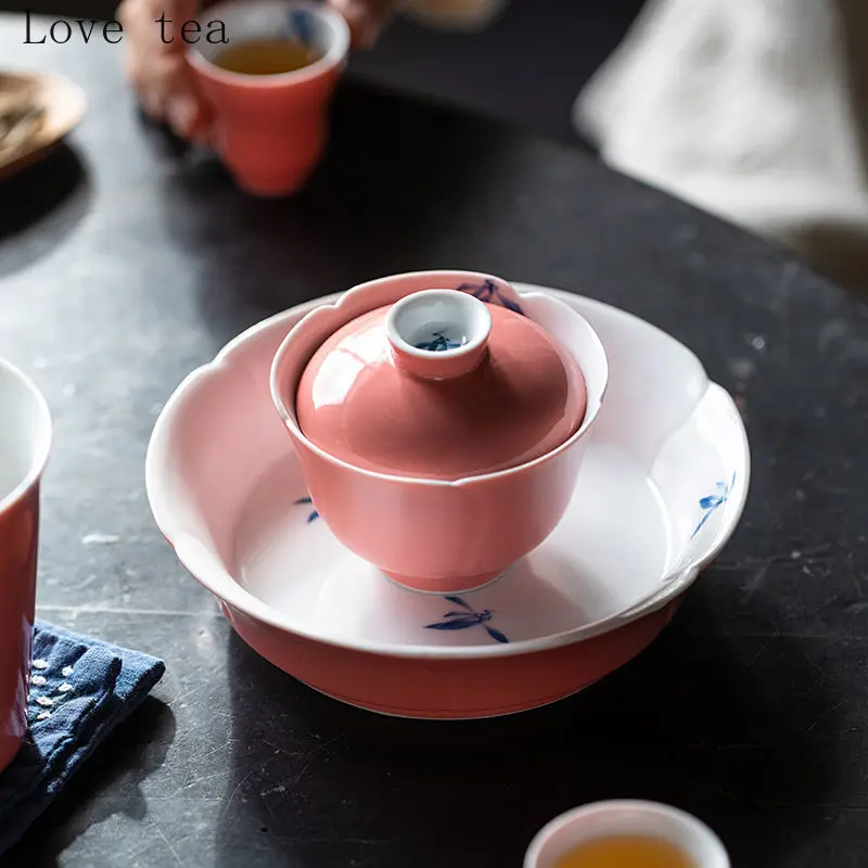 Love Tea Pink Hand-нарисованная Орхидея Cover Bowl Home Ercai чайные чаши одинарный керамический