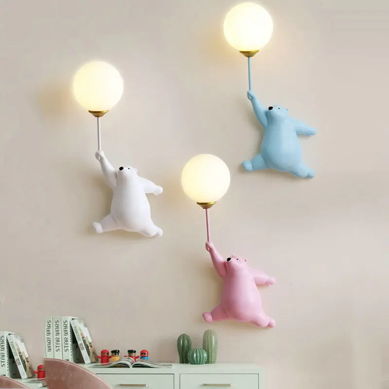 

Cartoon Bear Wall Lamp for Children Kids Baby Girl Bedroom Bedside Lights 3D Printing Moon Lighting G9 Blue White Pink Sconces