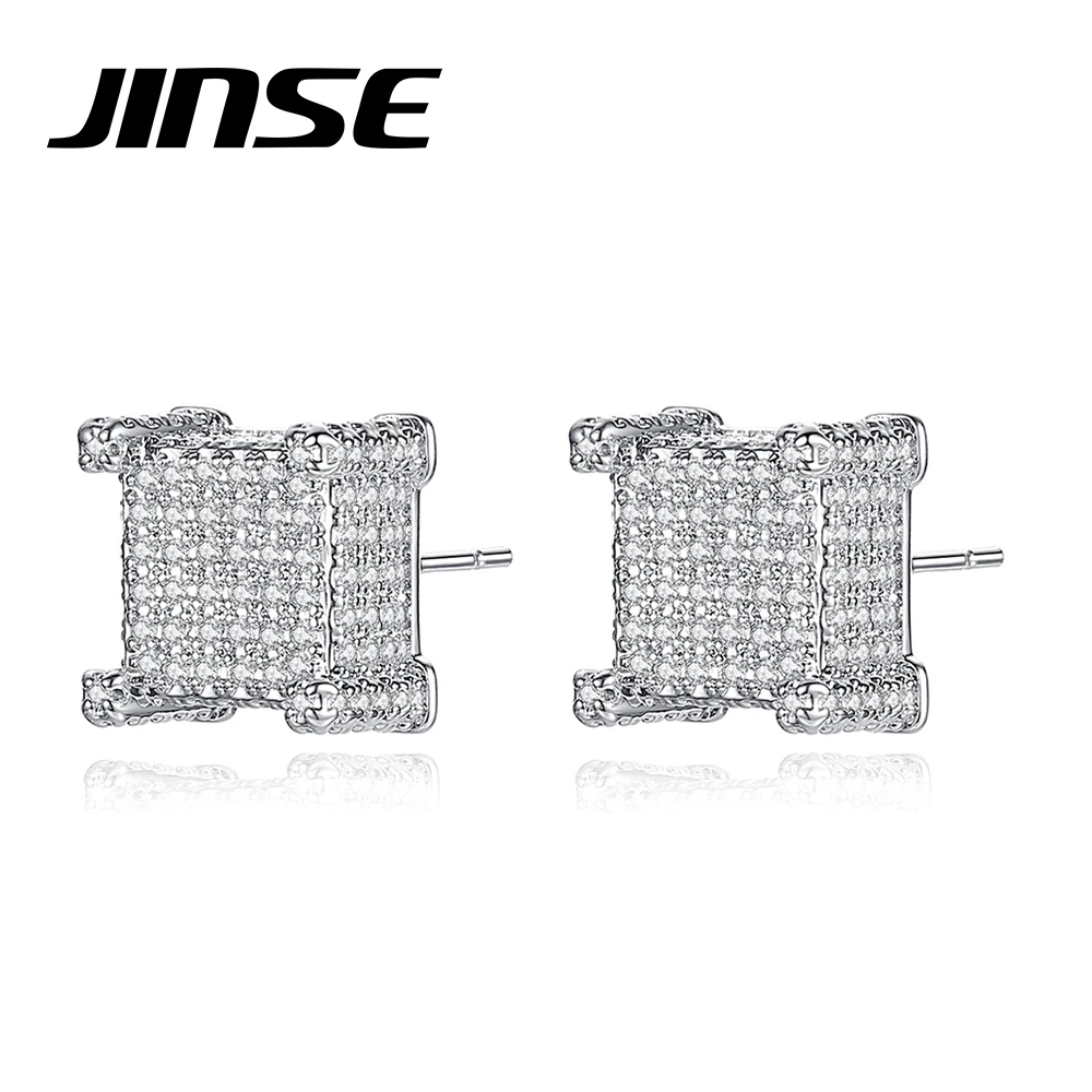 

JINSE 10mm Square Cubic Zircon Mens Iced Stud Earring Push Back Black CZ Piercing Crystal Hip Hop Punk Jewelry Christmas Gifts