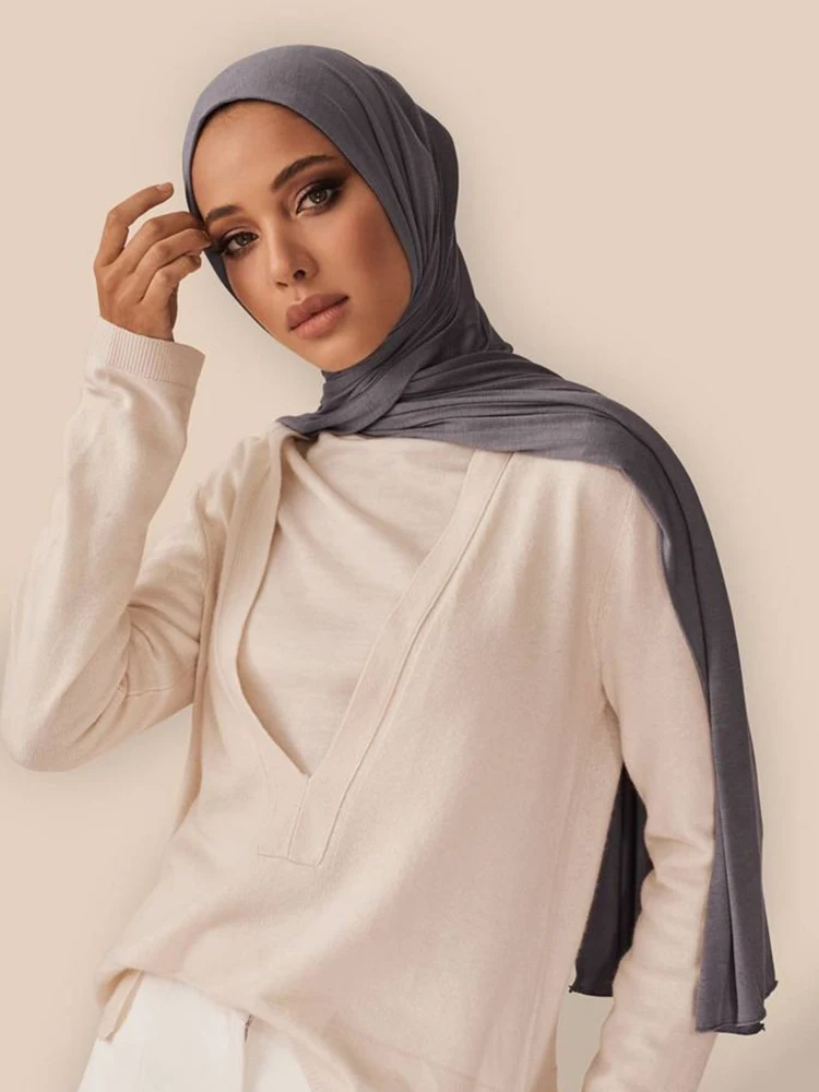 - 20 Colors Plain Jersey Hijab Caps Scarf Cotton Polyester Wrap Elasticity Shawls Foulard Long Soft Muslim Headband Snood 170*60Cm