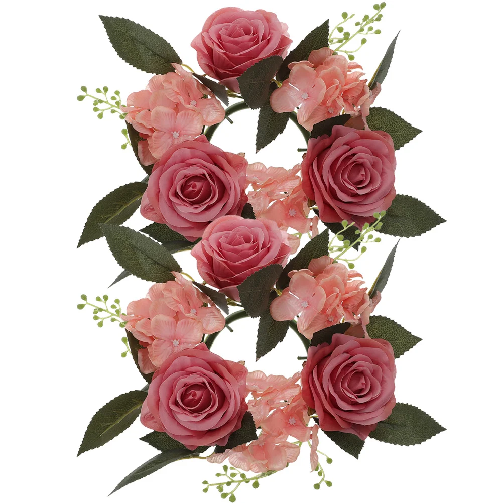 

2 Pcs Artificial Fake Rosestick Eucalyptus Garland Flowers Ornament Rings For Pillars Fake Rose Cloth Wreaths Adorn Faux