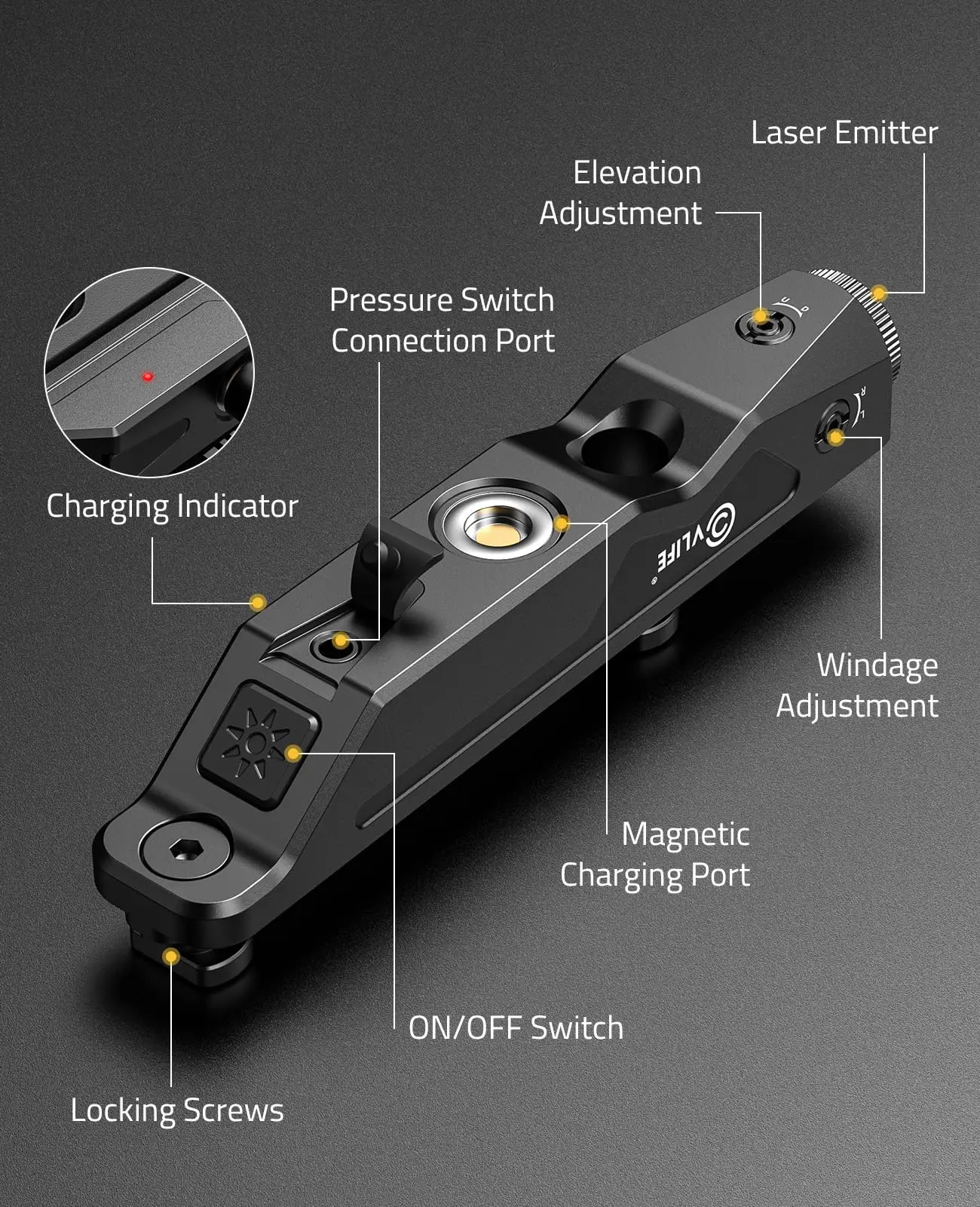 Laser Sight Tactical Sight M-Lok Picatinny Rail Magnetic Rechargeable Battery Rifle Strobe Capability Pressure Switch CVLIFE