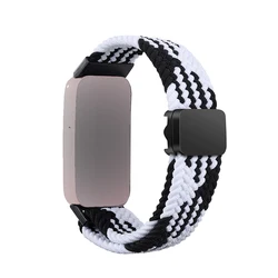Braided Nylon Elastic Magnetic Woven Watch Strap Bracelet - Huawei band 9 8 (Black white)
