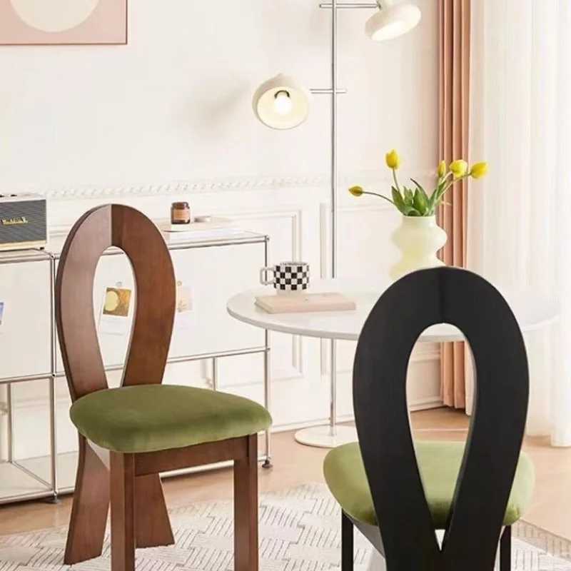 Mid-Ancient Retro Solid Wood Dining Chair Home French Cosmetic Simple Living Room Backrest Armchair Chair