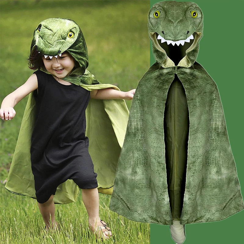 Kids Dinosaur Costume Hooded Cape Children's Animal Cloak Toddler Halloween Party Dress Up Outfit
