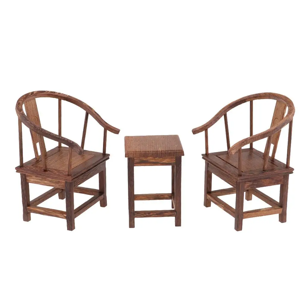 

Dollhouse Solid Miniature Furniture Wood Tea Table W/ Armchair Set