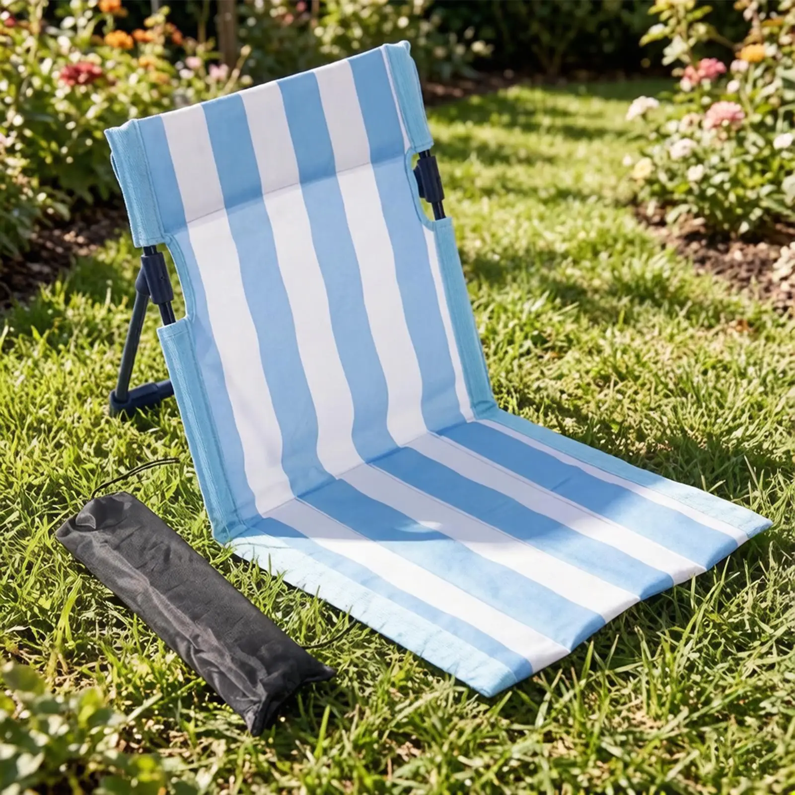 Sedia a sdraio pieghevole a righe con supporto lombare per spiaggia, campeggio, patio, piscina, giardino - immagine 2