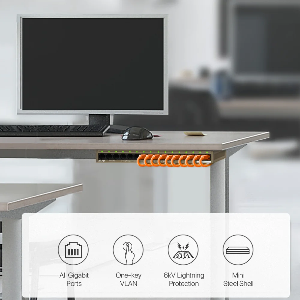 Interruptor de Rede Ethernet do Metal do Desktop do Gigabit do Ponto de Entrada Teg1105pd 10 100 1000 Mbps Teg1016m 16p para o Escritório em Casa - Imagem 5