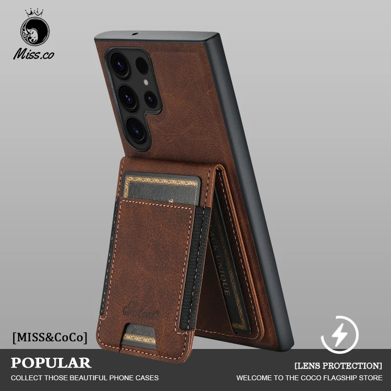 For Samsung Galaxy S22 S23 S24 Ultra Plus Note 20 Ultra Elastic Card Pack Bracket Phone Case For Megsafe Wireless Charge Covers