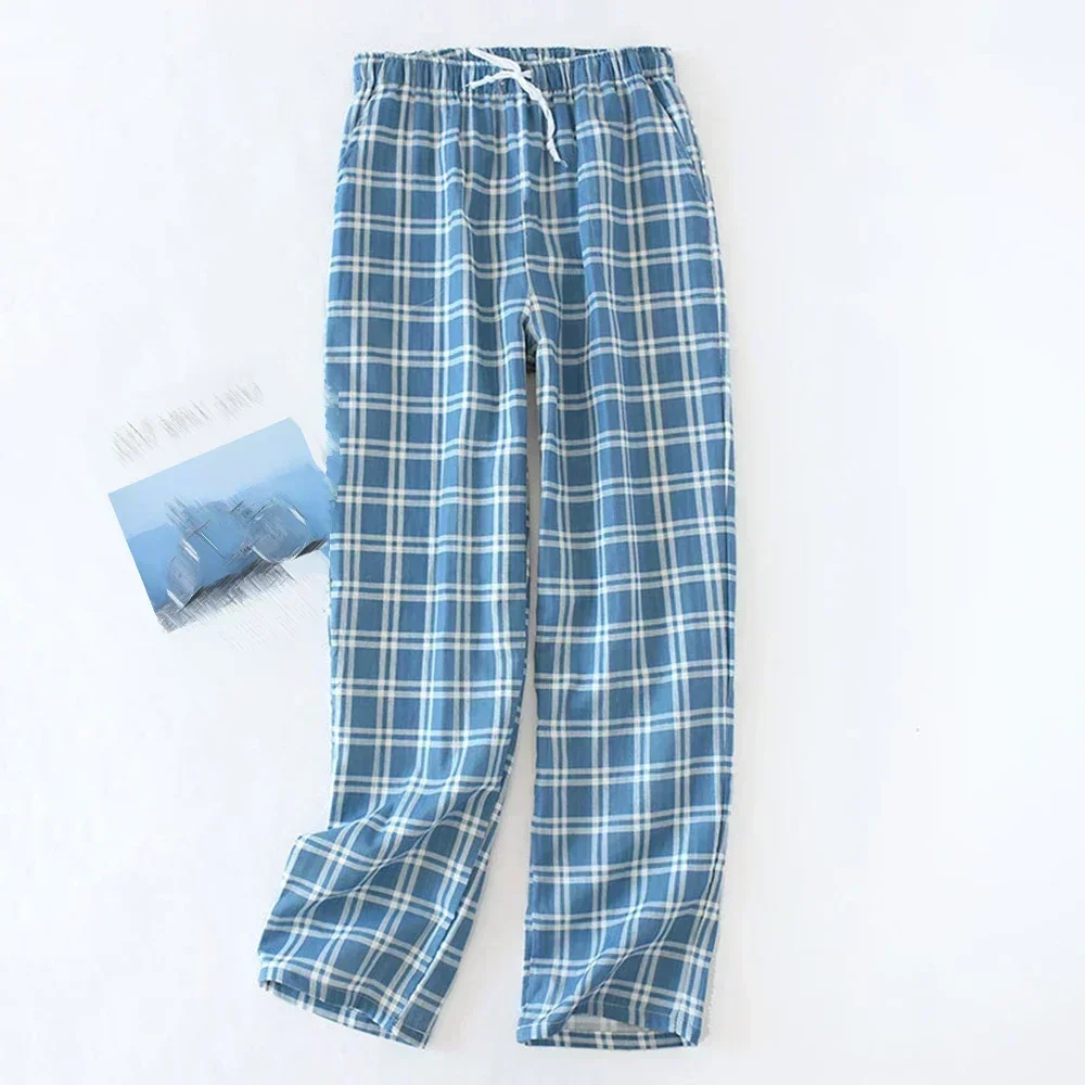 Trousers Pants Comfortable Sleepwear Soft Casual Cotton Elastic Waist Lace- Up Loose Mens Pajama Pant Pants Plaid