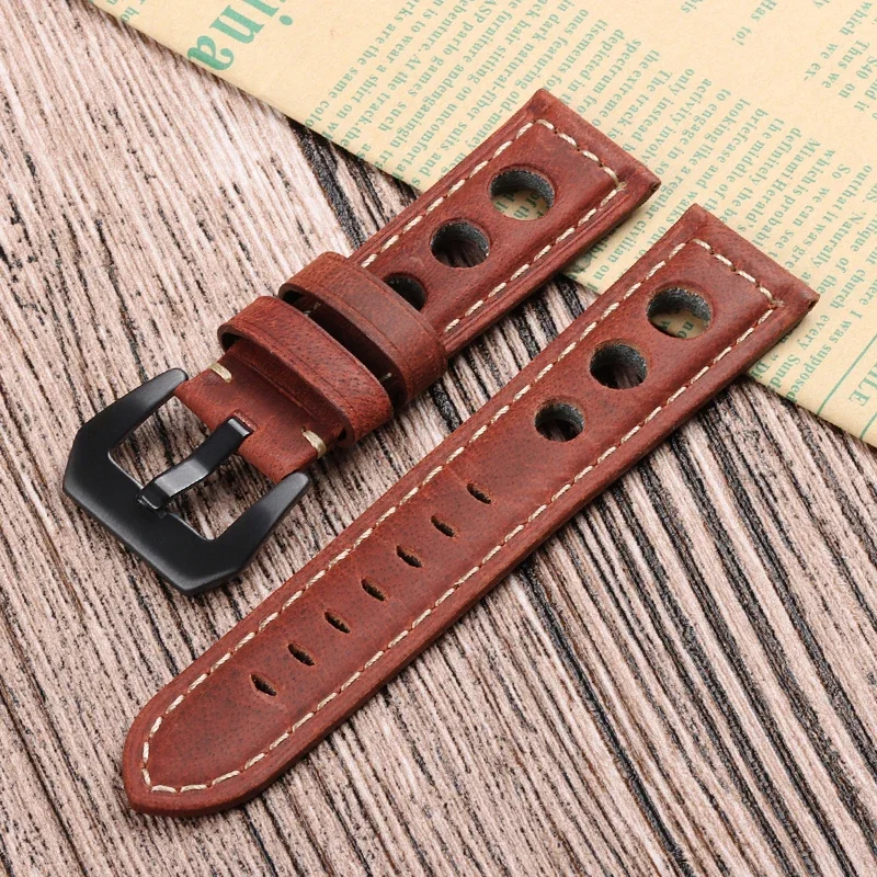 Breathable Vintage Leather Waterproof Sport Watch Strap Bracelet