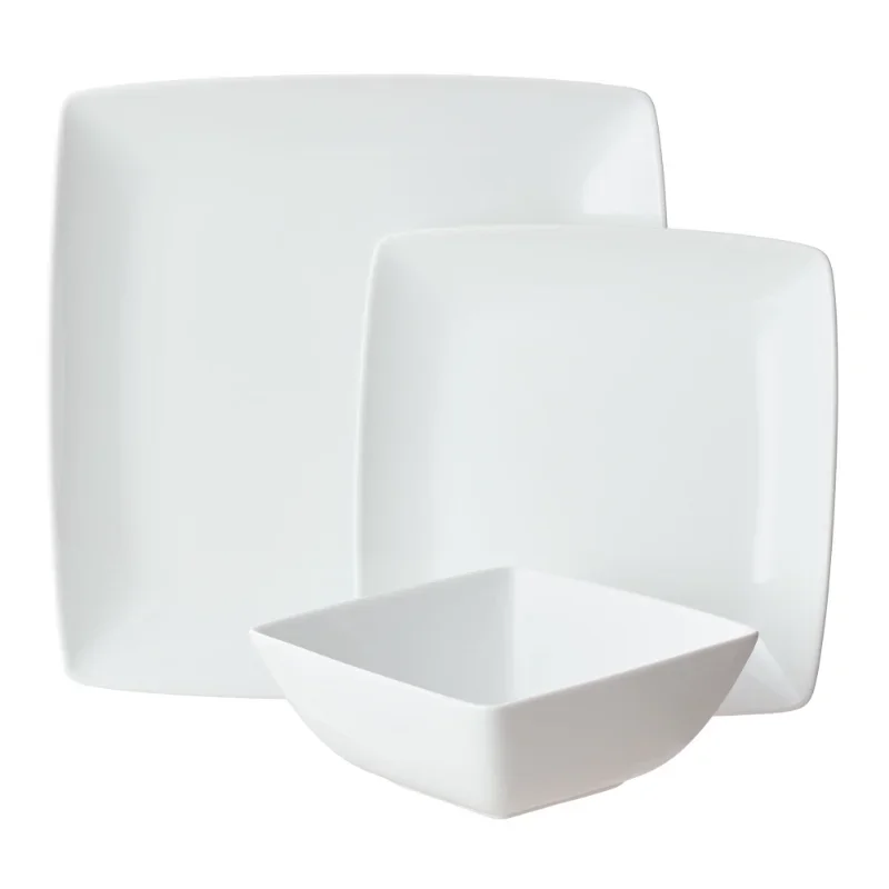 Better Homes & Giardini-Loden White Square Porcelain Set Di Stoviglie Da 12 Pezzi Piatti Per La Cena Set Di Stoviglie