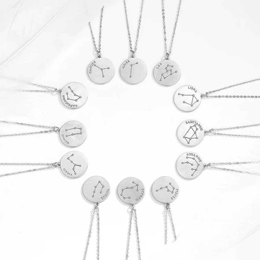 KALETINE-12 별자리 코인 목걸이, 여성 펜던트 조디악 목걸이 레오 로그인 선물 12 가지 별자리 쥬얼리-Freehip.co.kr