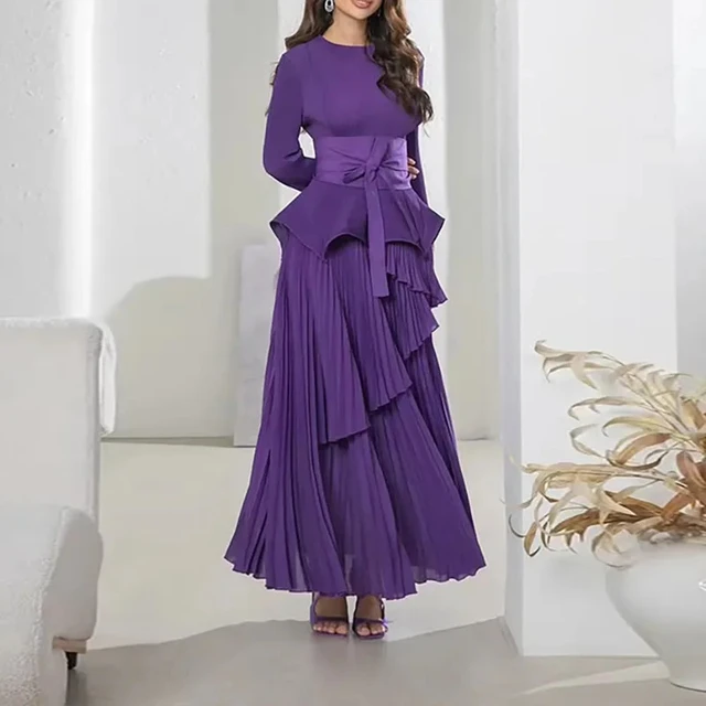 فستان مجموعة صيفية جديدة طويل من قطعتين ناعم مناسب للمناسبات العائلية