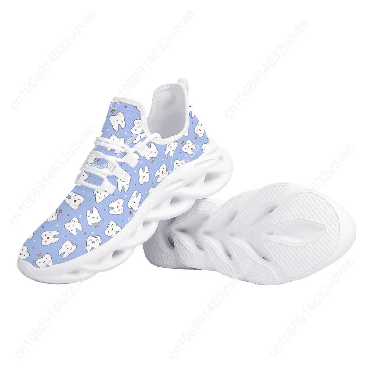 Cute Teeth Dental Pattern Ladies Mesh Sneakers Lightweight Lace-up Flat Shoes Breathable Outdoor Tennis Zapatos 2023