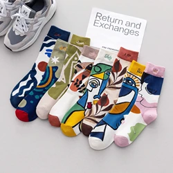 Men's and women's mid-tube socks new French trend oil painting socks personality cotton long tube men's and women's socks