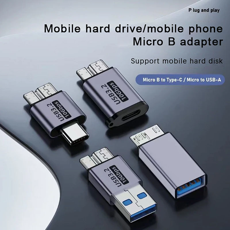 

USB A/C To Micro B 3.0 Adapter 10Gbps Super Speed Data Sync Converter For HDD SSD Type C To Micro B Adapter