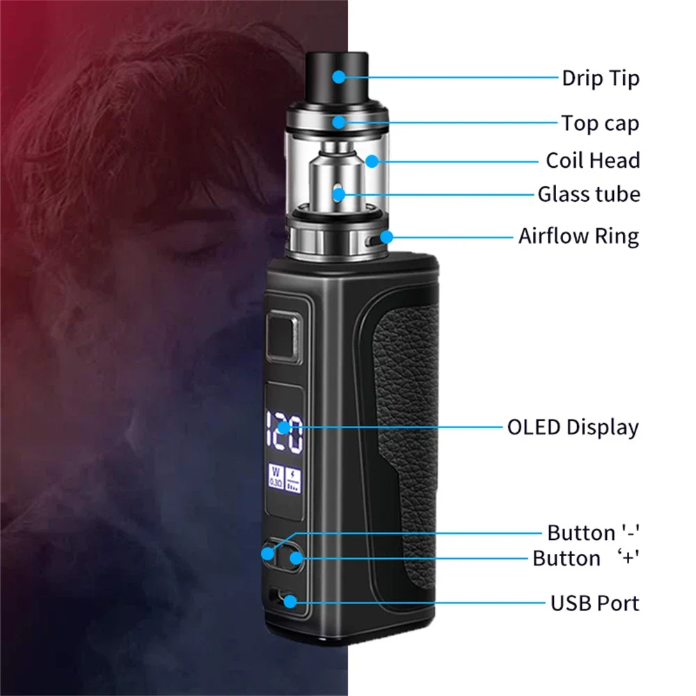 Vape Box Mod Kit Electronic Cigarette 120W Vaper 1800mah Build-in Battery 2.0ml Tank OLED Screen Vaporizer E5 120w Vape Box Mod atomizer