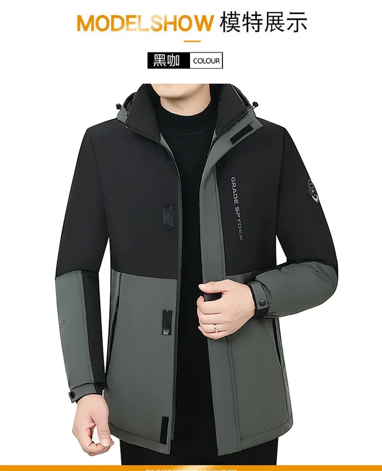 Description Picture 4 of item2024 New Winter Thick Down Jacket For Men Warm Cotton Coat Fashion Men's Casual Hooded Parka Windproof Male Slim Outerwear