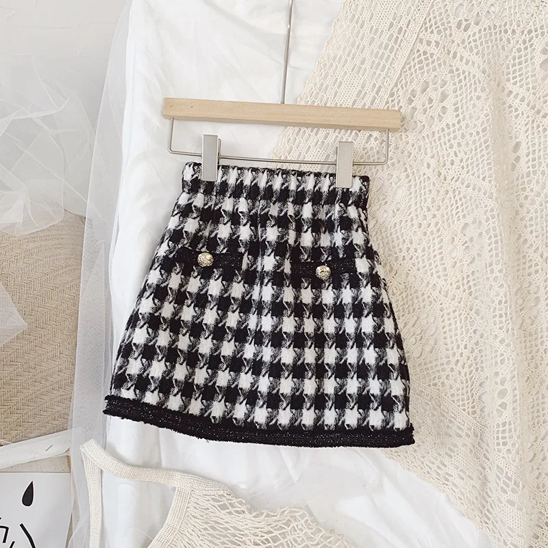 Girls Sets Children's Clothing Autumn Winter Plaid Korean Student Suit Knit Cardigan Sweater + Short Skirt 2pcs Kids Outfits
