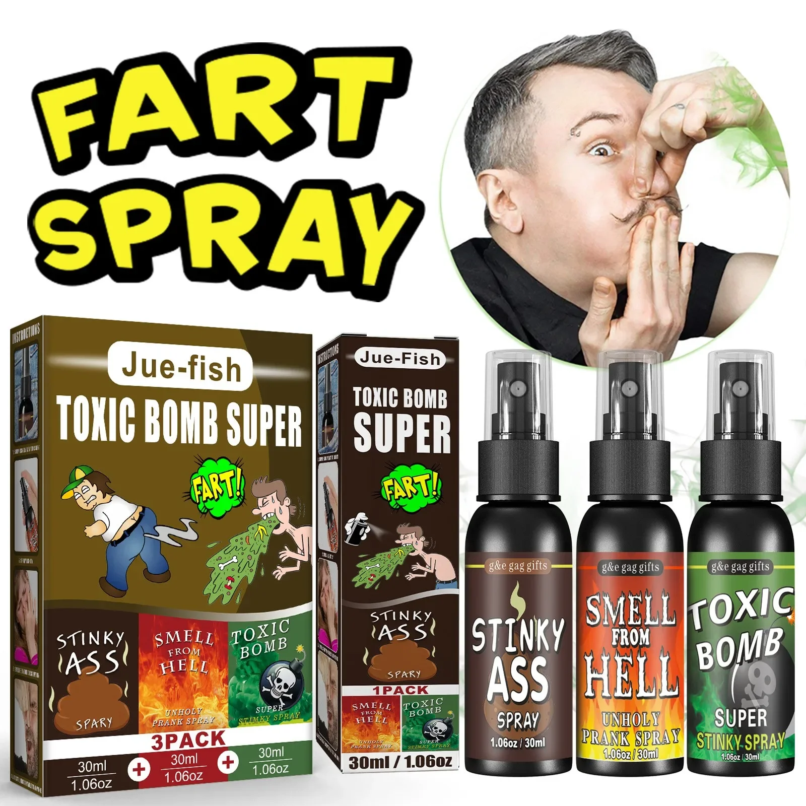 Description Picture 2 of item30ml Fart Gag Spray Prank Joke Plastic Spray Can Stink Party Supplies Stinky Fart for Adults Kids Non Toxic Halloween Funny Toys