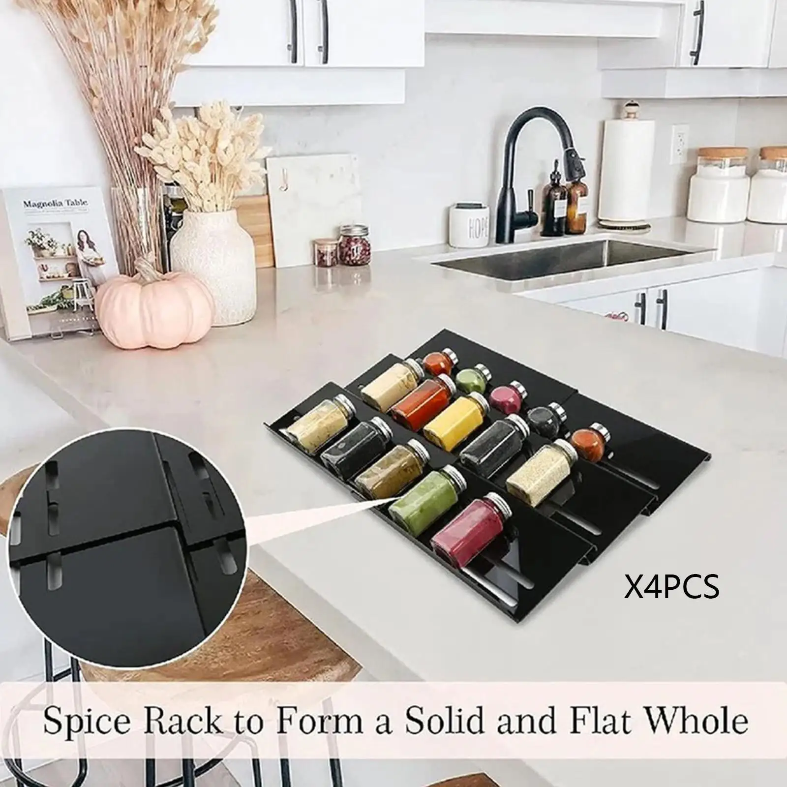 Spice Drawer Organizer, Spice Jars, Drawer Insert for Cabinet, Pantry